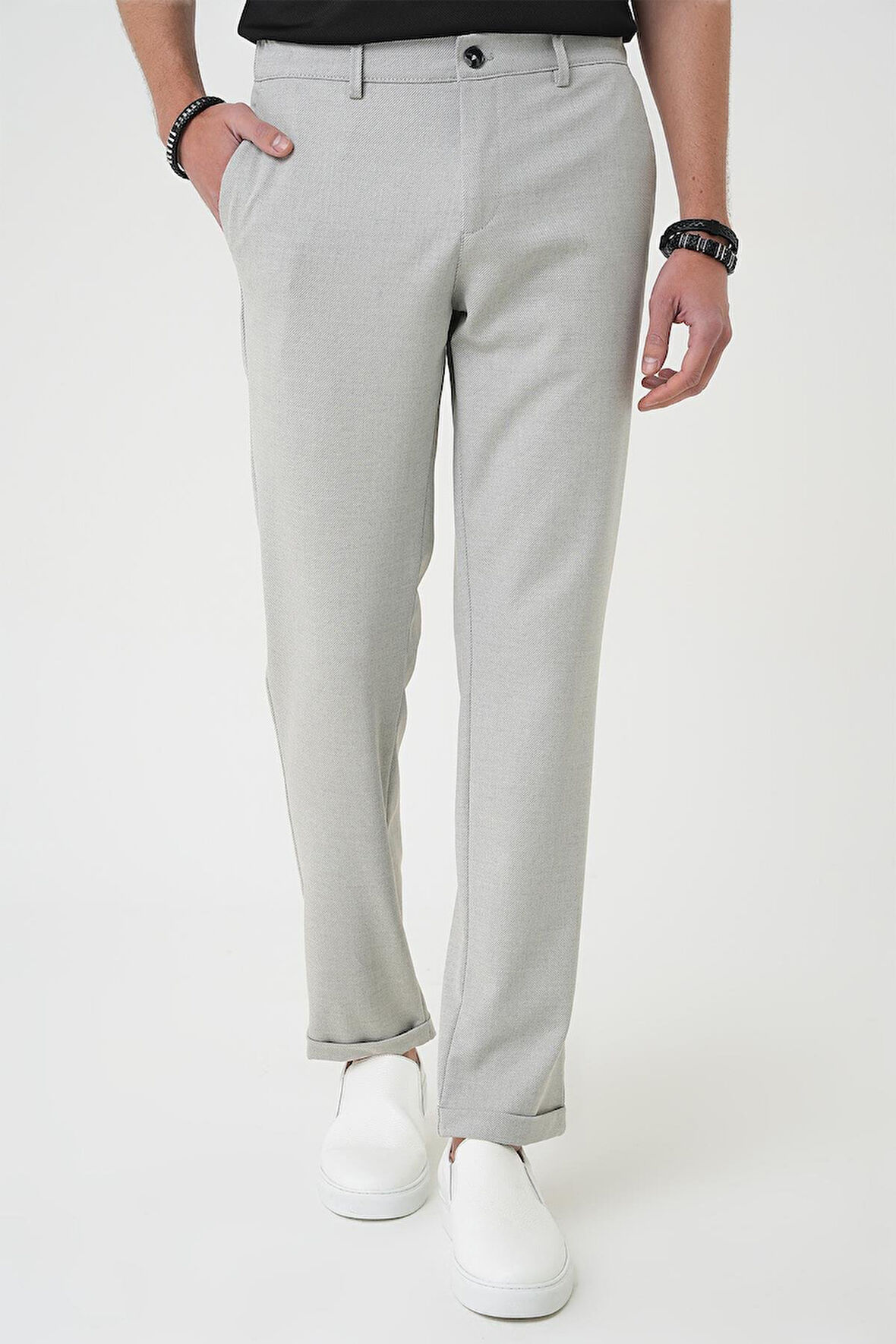 Comfort Fit Beli Lastikli Gri Jogger Pantolon  P 1183