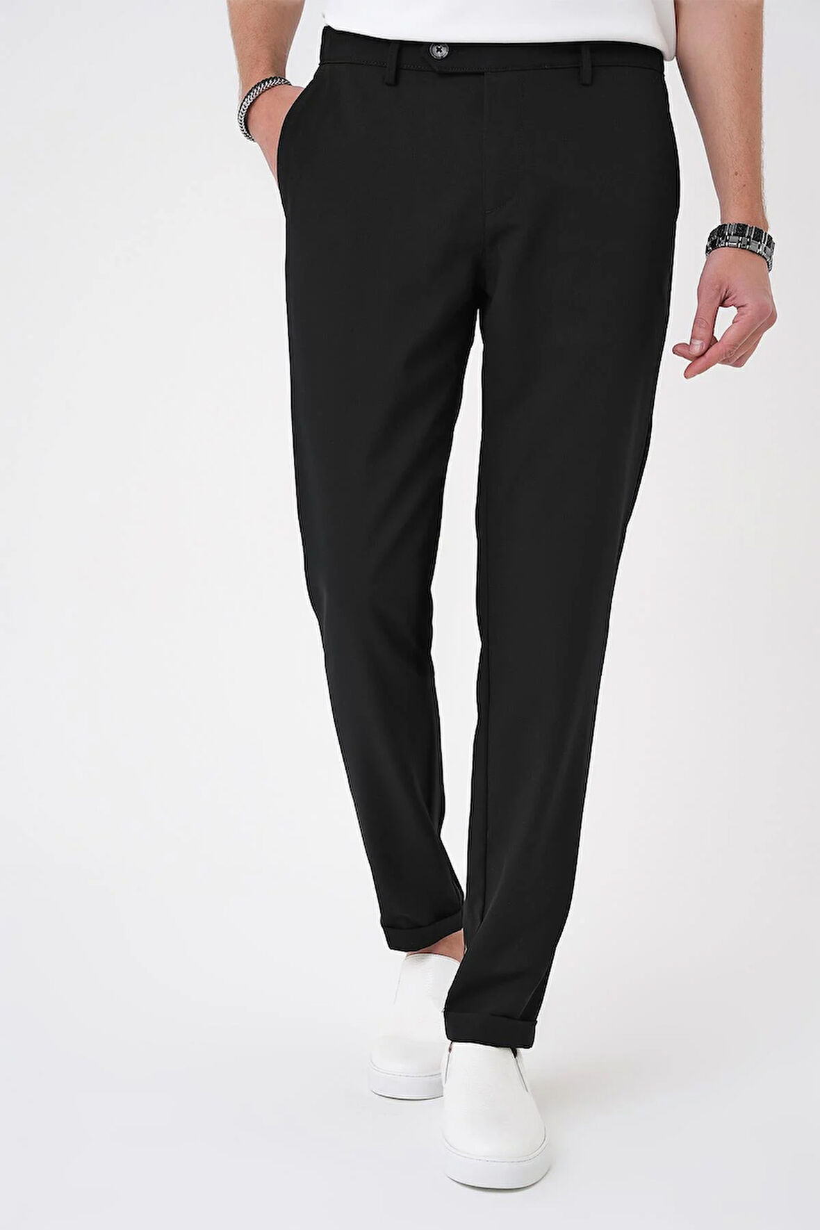 Comfort Fit Beli Lastikli Siyah Jogger Pantolon  P 1184