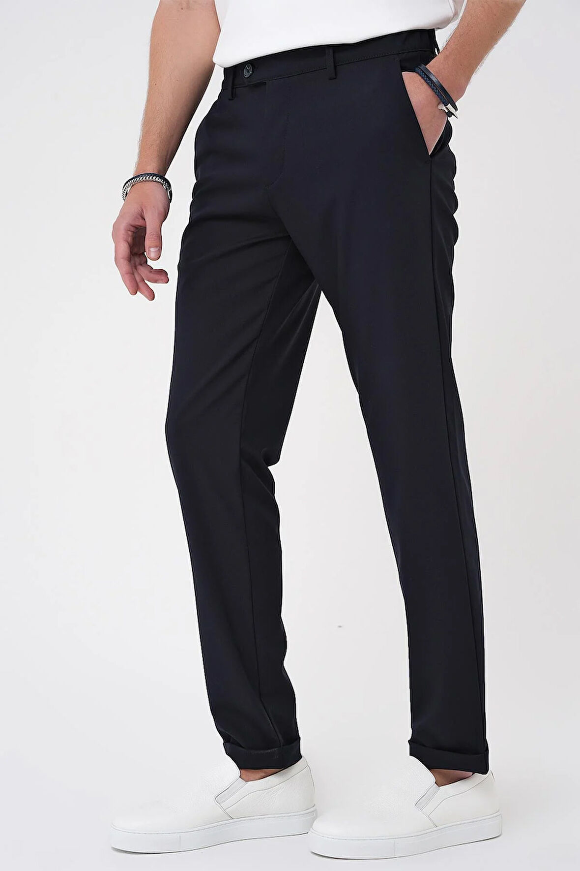 Comfort Fit Beli Lastikli Lacivert Jogger Pantolon  P 1184