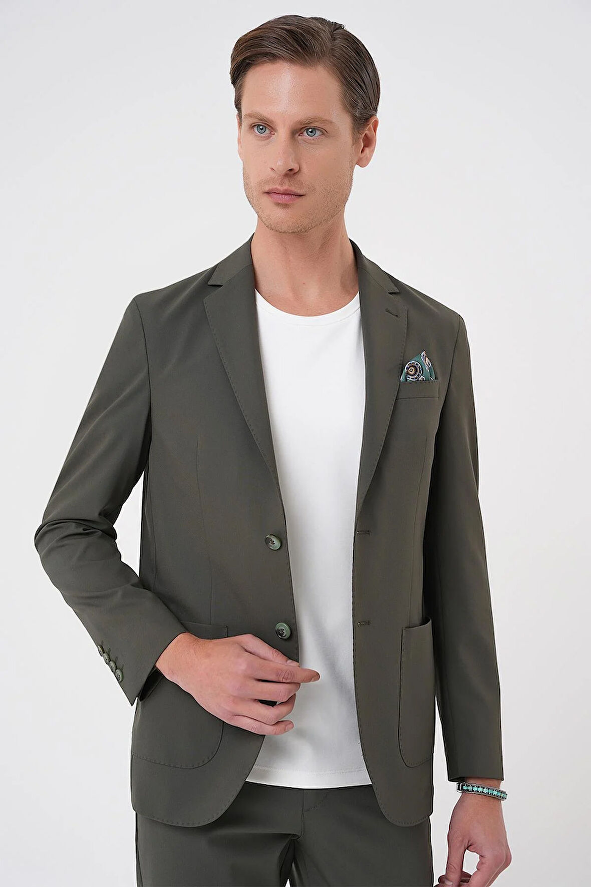 C 707 Comfort Fit Mono Yaka Torba Cep Casual Haki Ceket