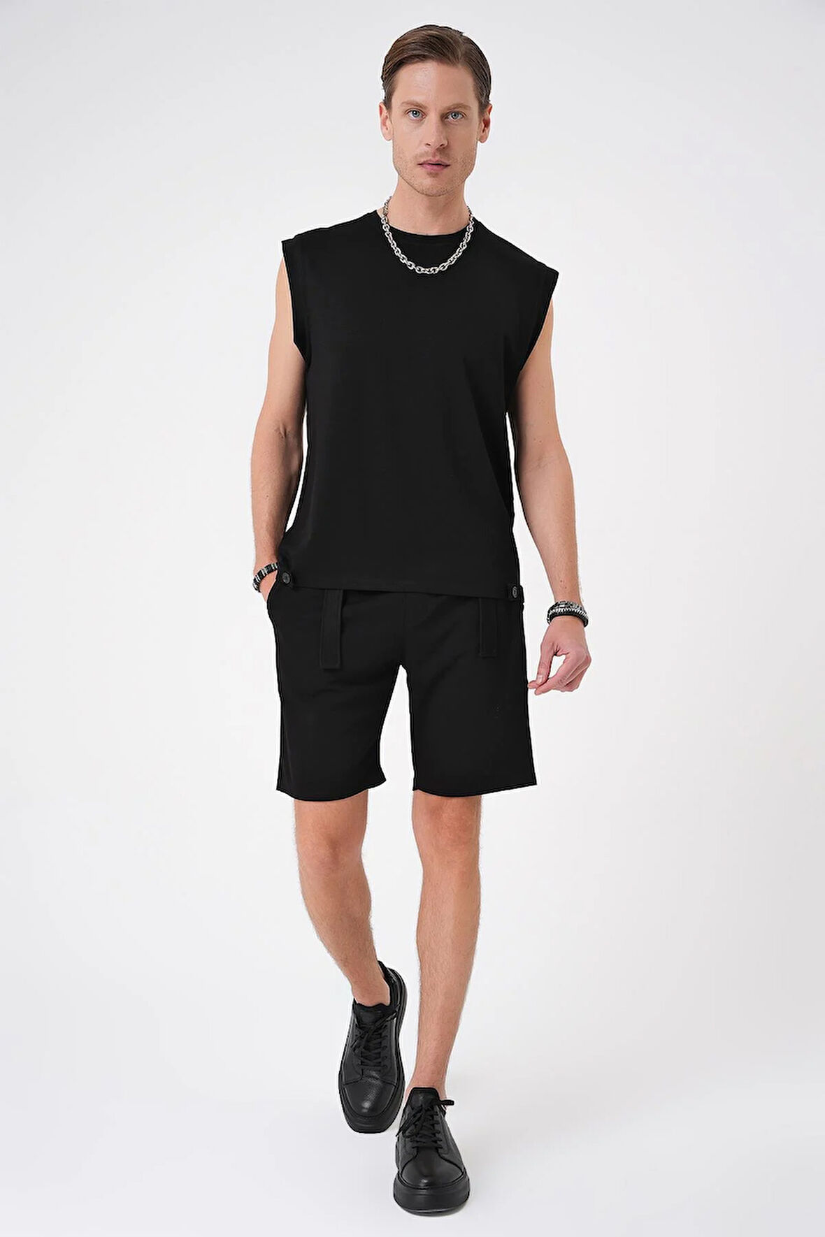 Ts 898 Comfort Fit Bisiklet Yaka Esnek Pamuk Kolsuz Spor Siyah Tişört