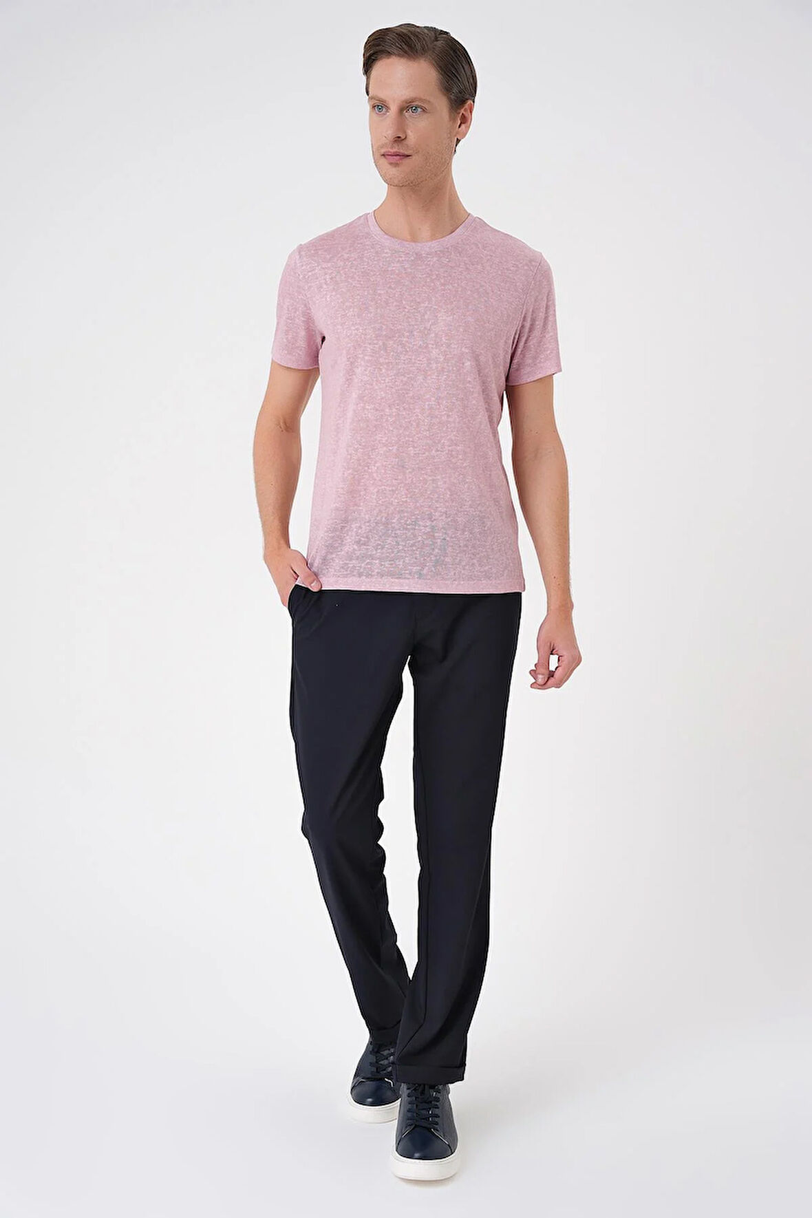 Ts 902 Comfort Fit Bisiklet Yaka Viskon Karışımlı Casual Açık Pembe Tişört