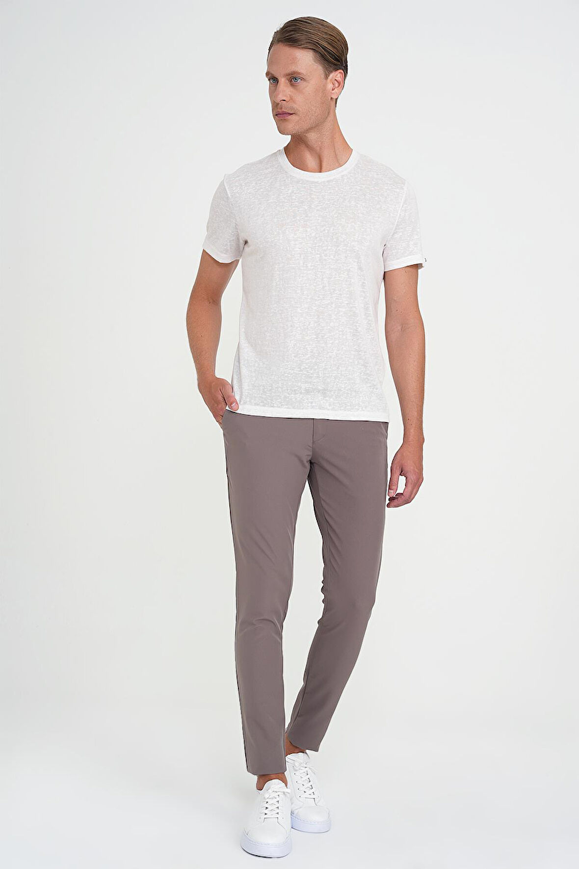 Ts 902 Comfort Fit Bisiklet Yaka Viskon Karışımlı Casual Ekru Tişört