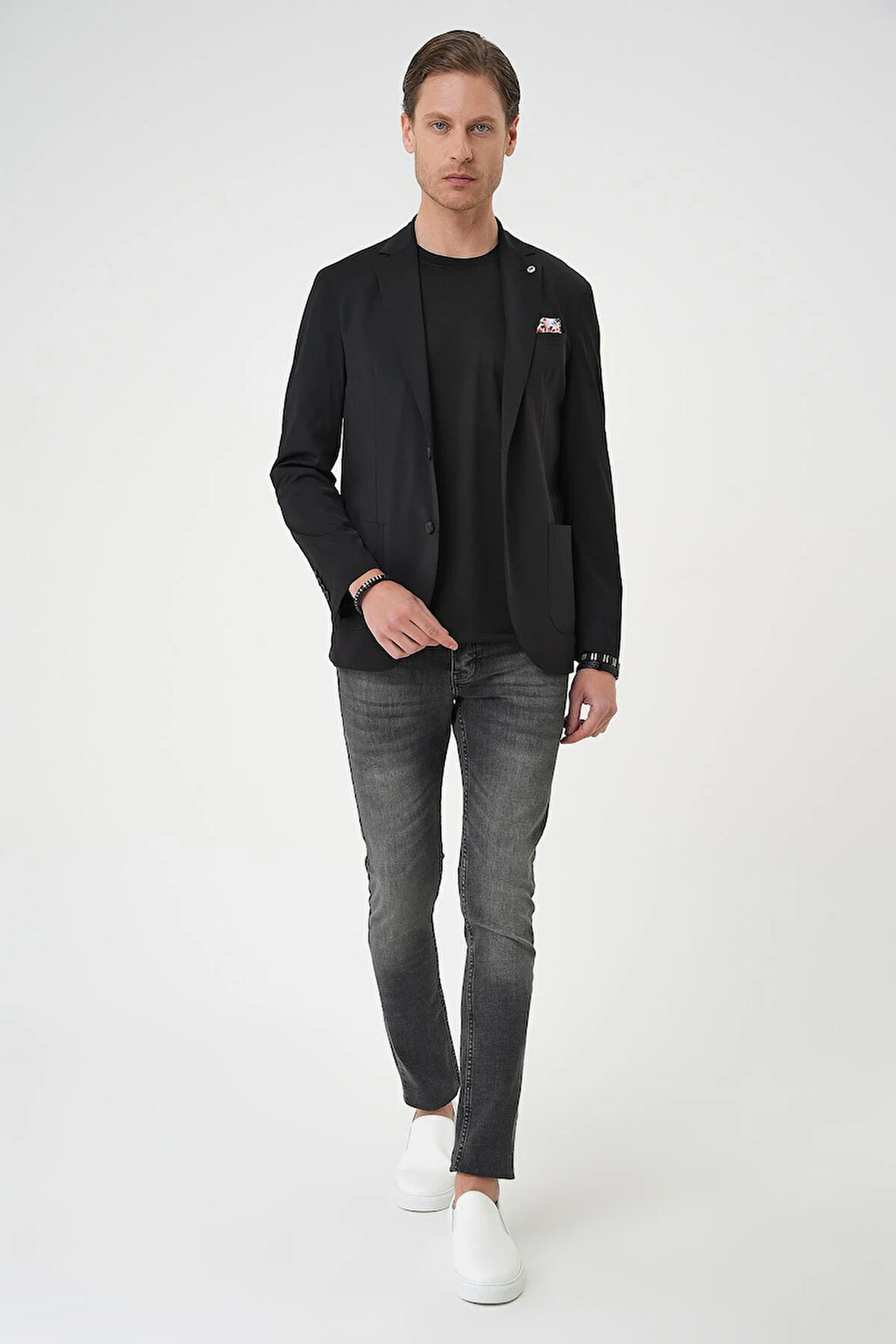 C 709 Regular Kalıp Mono Yaka Torba Cep Casual Siyah Ceket