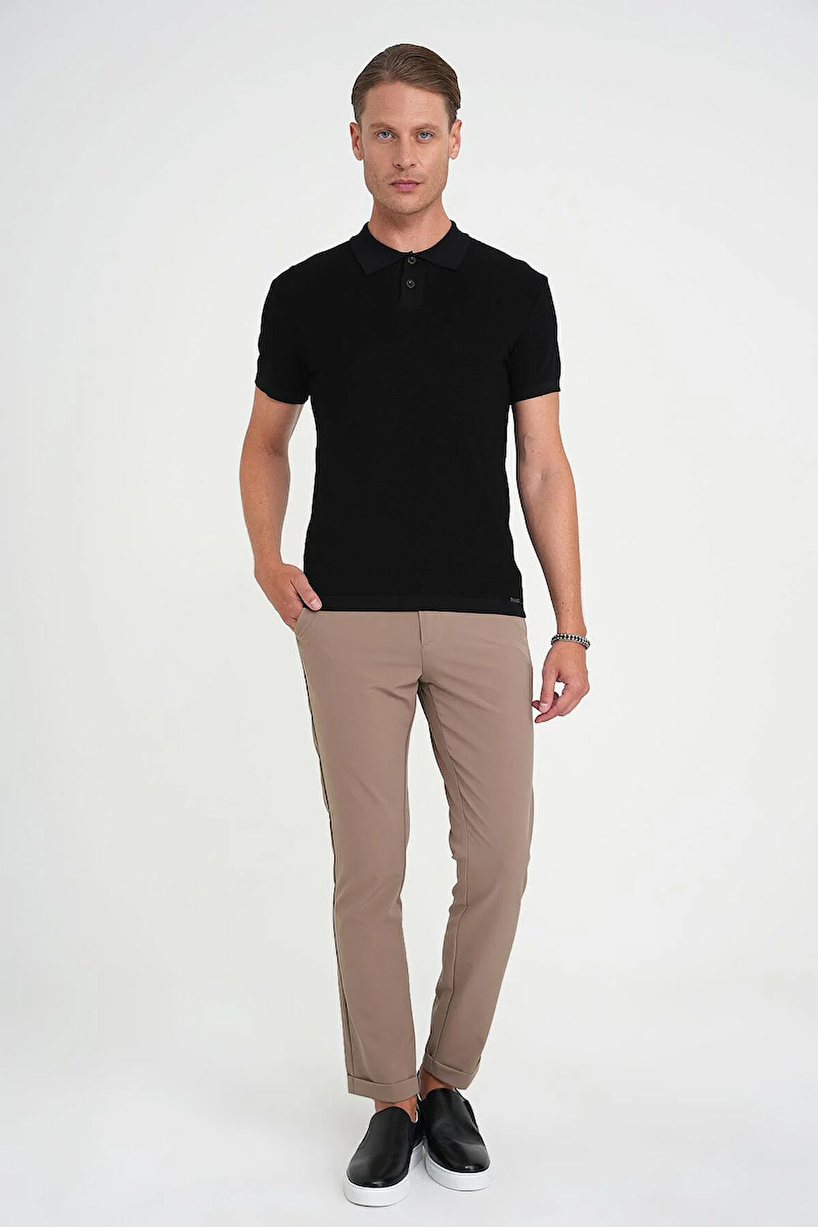 Comfort Fit Polo Yaka Kısa Kollu Siyah Triko Tr 883