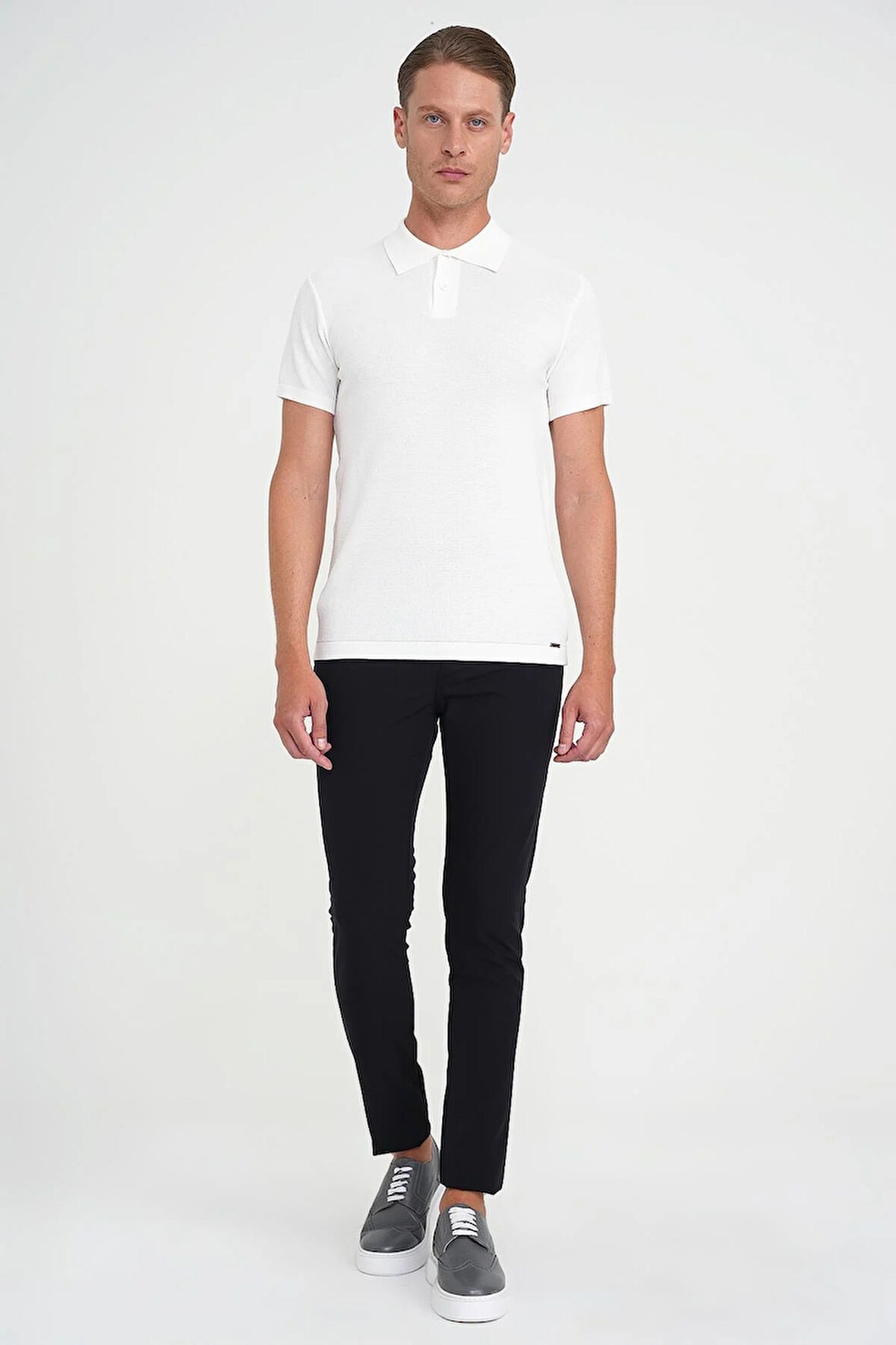 Comfort Fit Polo Yaka Kısa Kollu Ekru Triko Tr 883