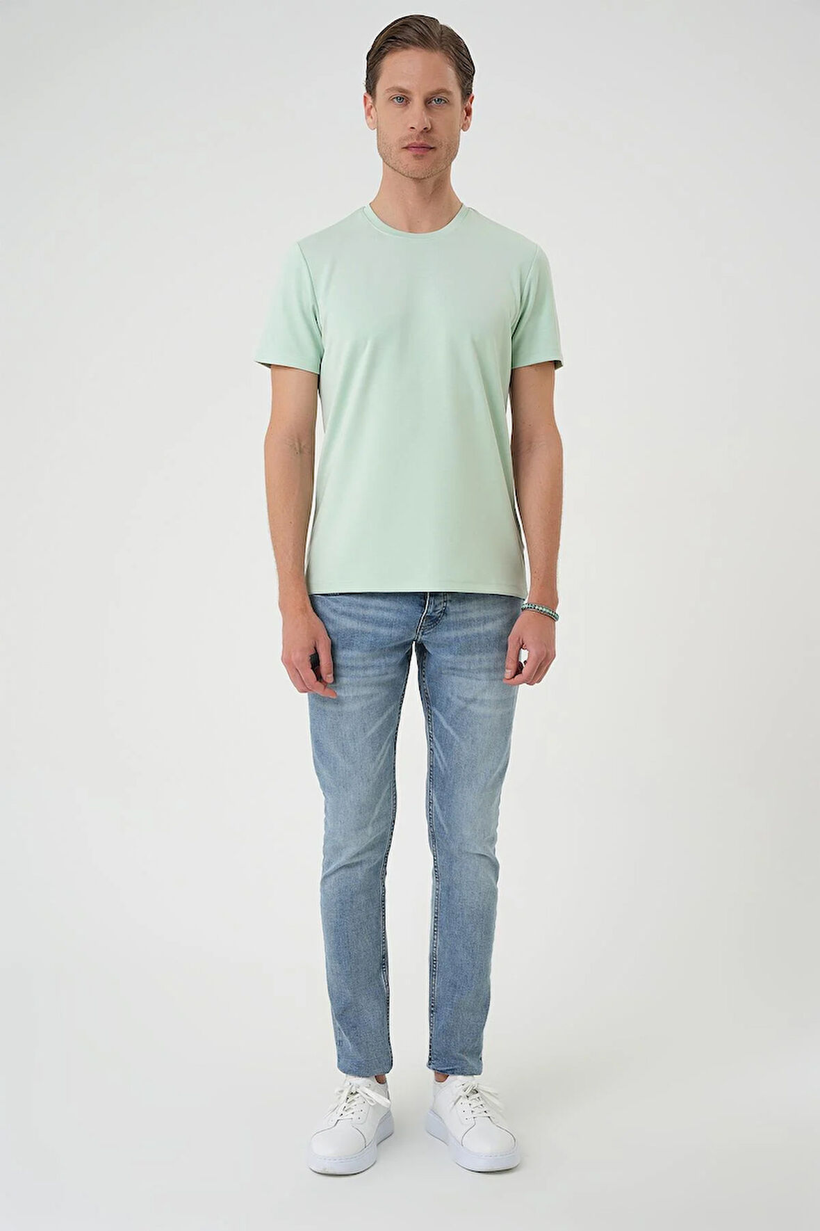 Ts 885 Comfort Fit Bisiklet Yaka Esnek Pamuk Casuel Mint Yeşili Tişört
