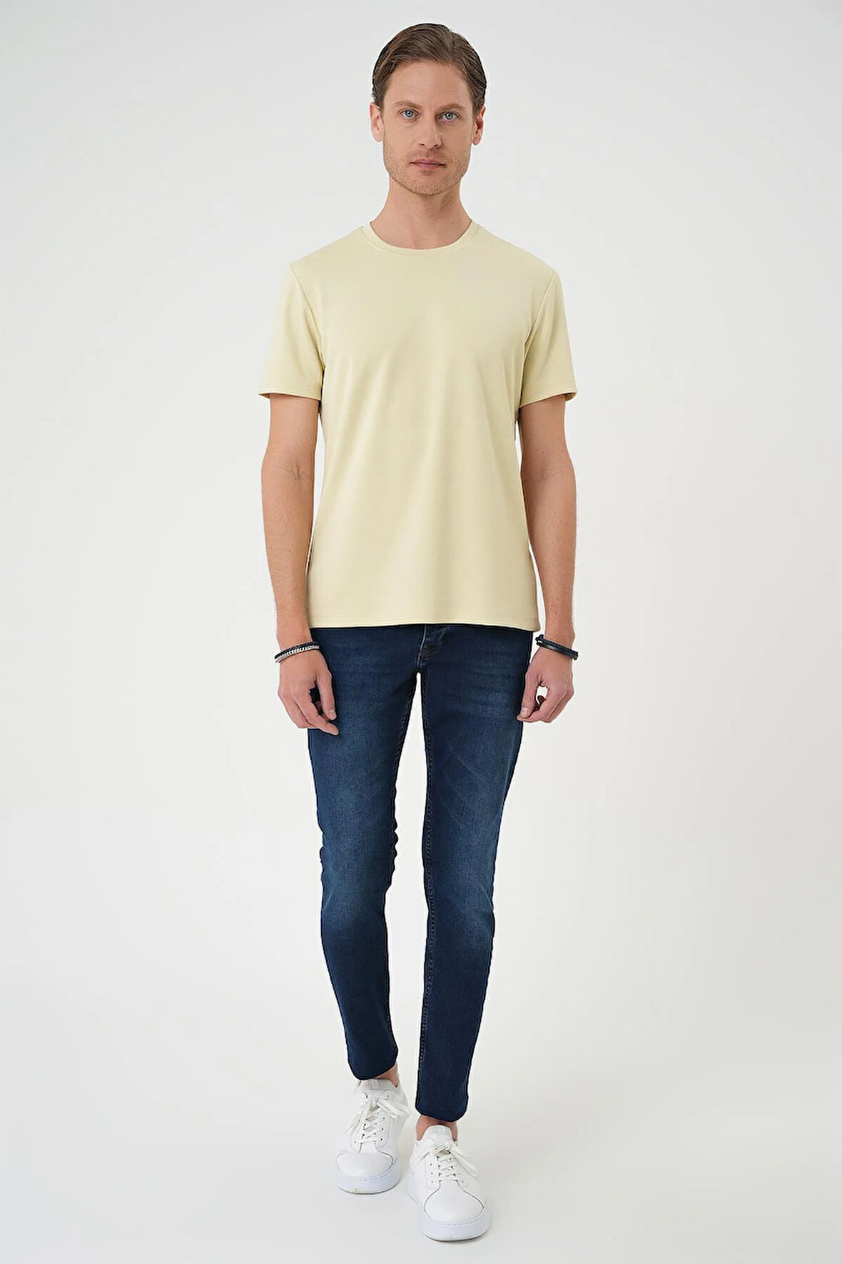 Ts 885 Comfort Fit Bisiklet Yaka Esnek Pamuk Casuel Su Yeşili Tişört