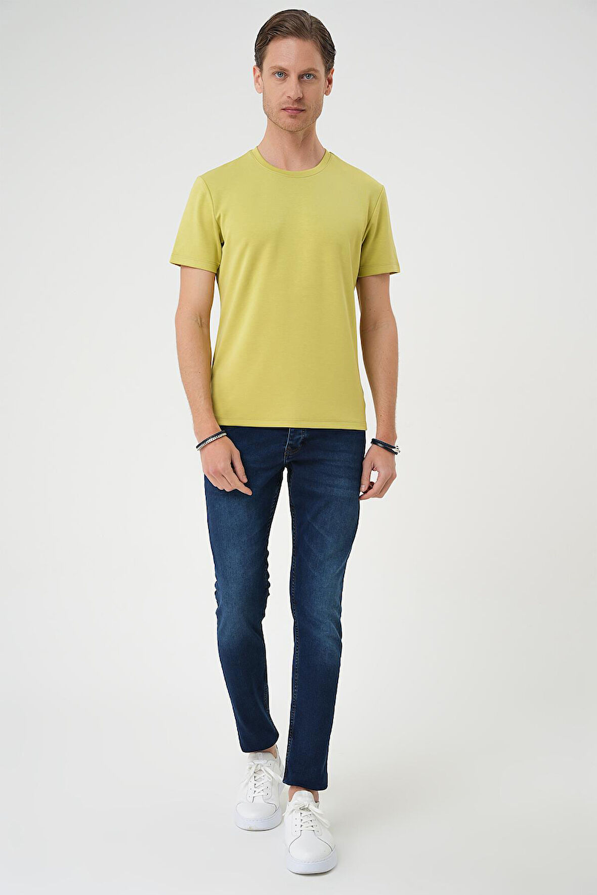 Ts 885 Comfort Fit Bisiklet Yaka Esnek Pamuk Casuel Limon Tişört