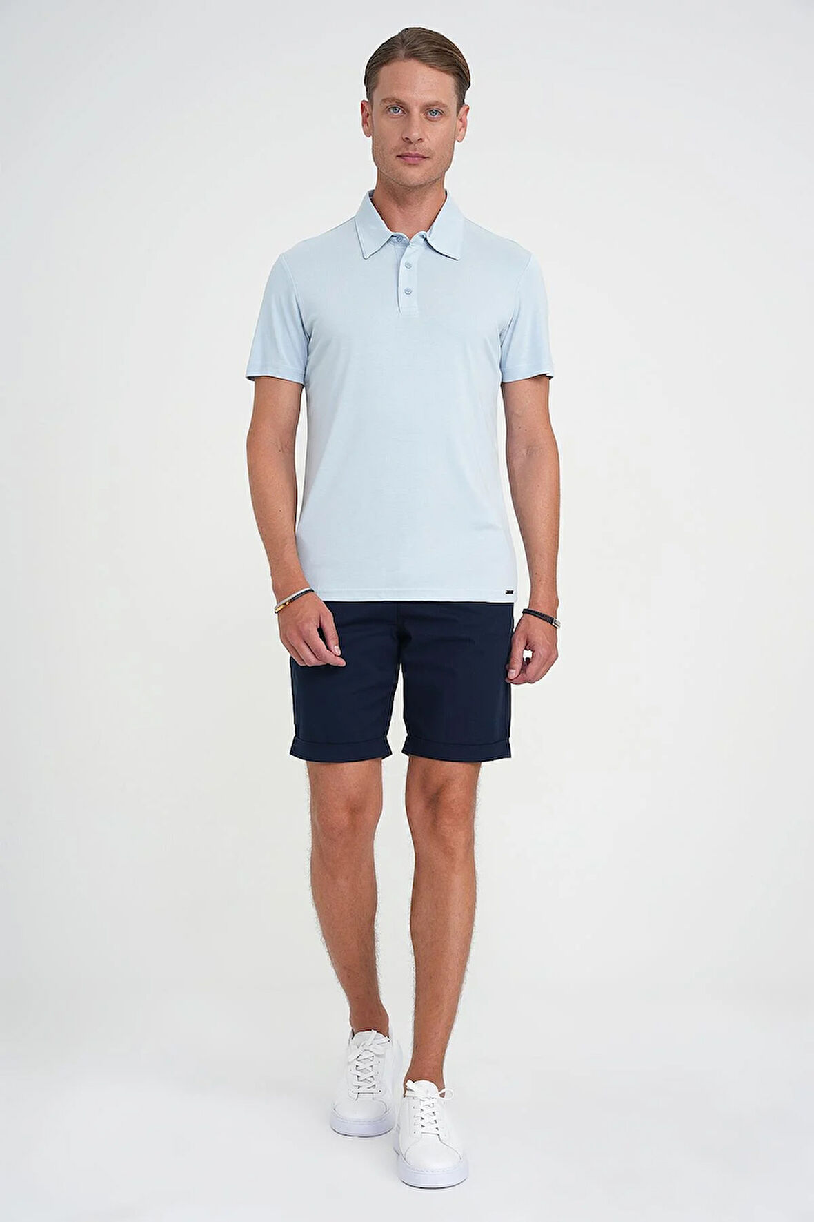 Ts 903 Comfort Fit Polo Yaka Modal Karışım Kısa Kol Casual Mavi Tişört
