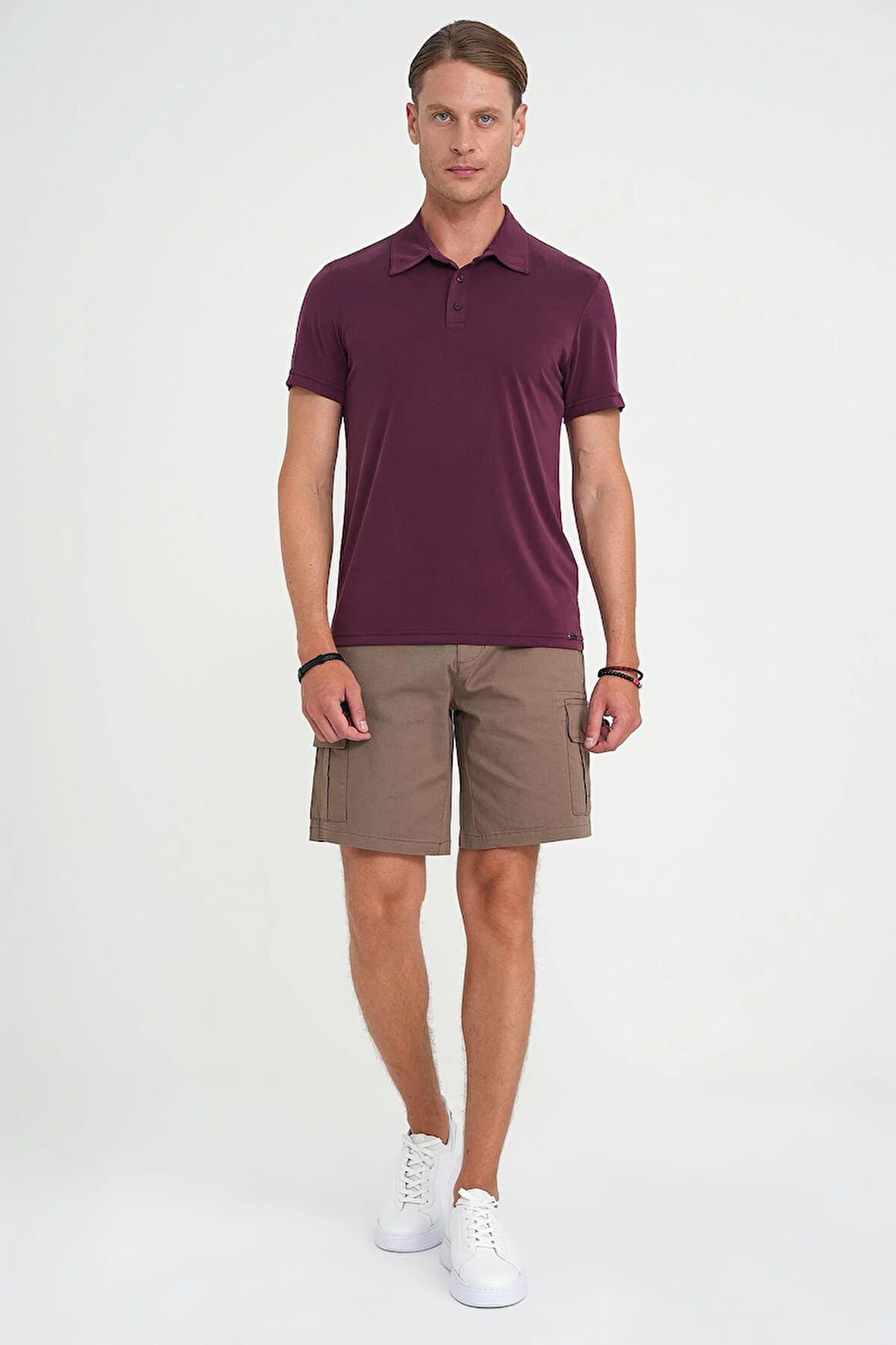 Ts 903 Comfort Fit Polo Yaka Modal Karışım Kısa Kol Casual Mürdüm Tişört