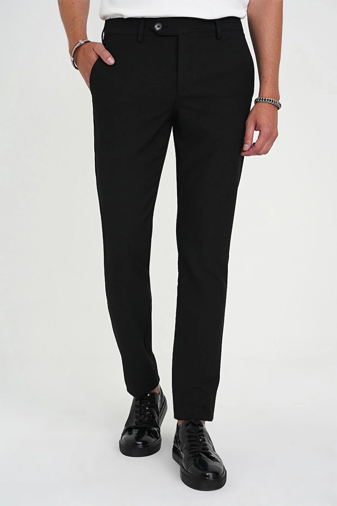 Comfort Fit Beli Lastikli Dokulu Siyah Jogger Pantolon  P 1192