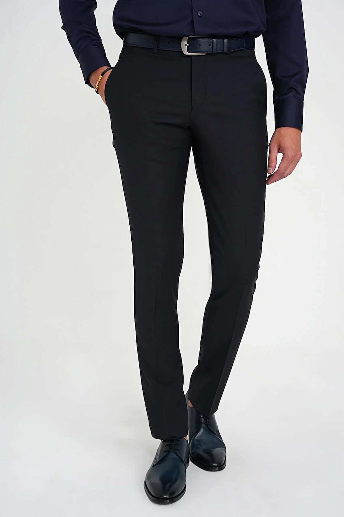 Slim Fit Pilesiz Yün Klasik Lacivert Kumaş Pantolon  P 1191