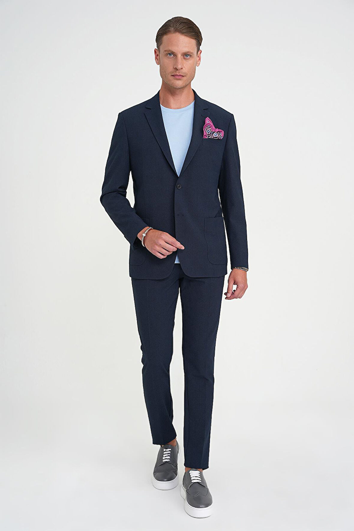 Comfort Fit Torba Cep Çift Yırtmaç Esnek Dokulu Pamuk Lacivert Spor Ceket C 713