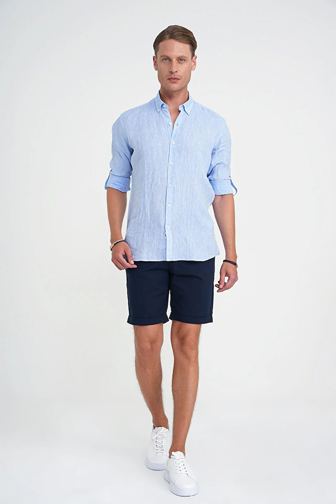 Comfort Fit Bağcıklı ve Lastikli Bel Esnek Pamuk Casuel Lacivert Şort Bermuda 036 