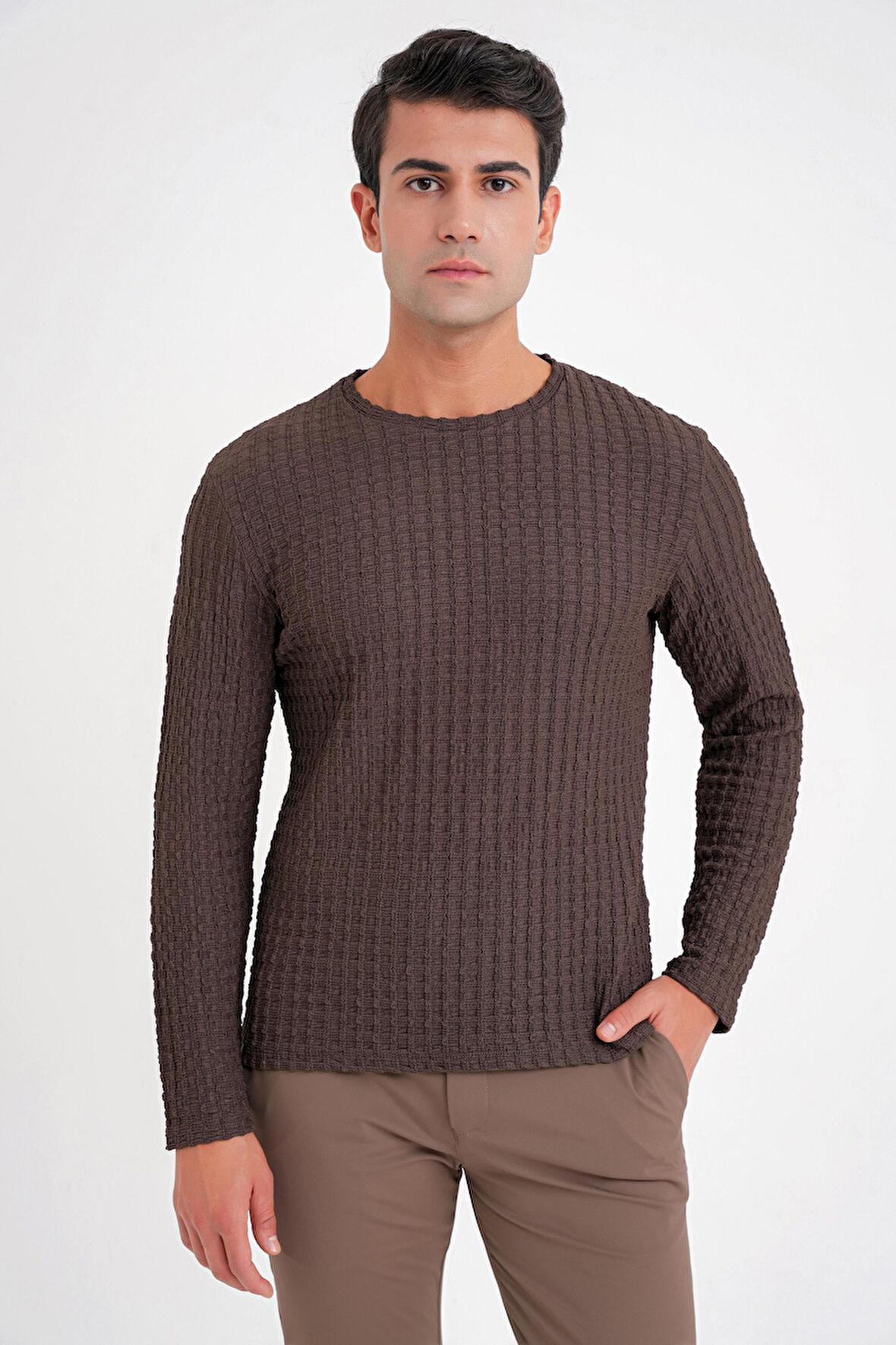 TS 916 T-SHIRT Slim KAHVERENGİ