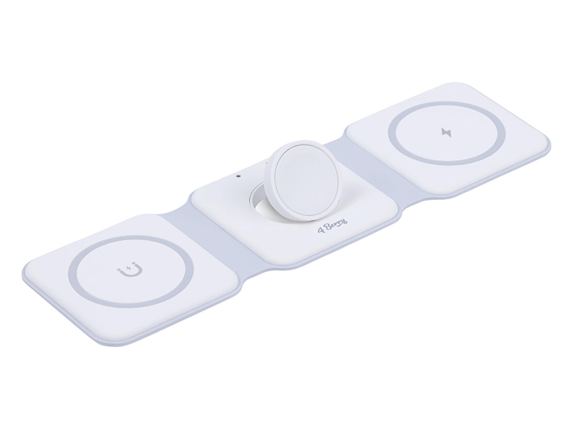 W07B Beyaz 3 in 1 Manyetik Kablosuz Şarj Standı – iPhone, AirPods, Apple Watch