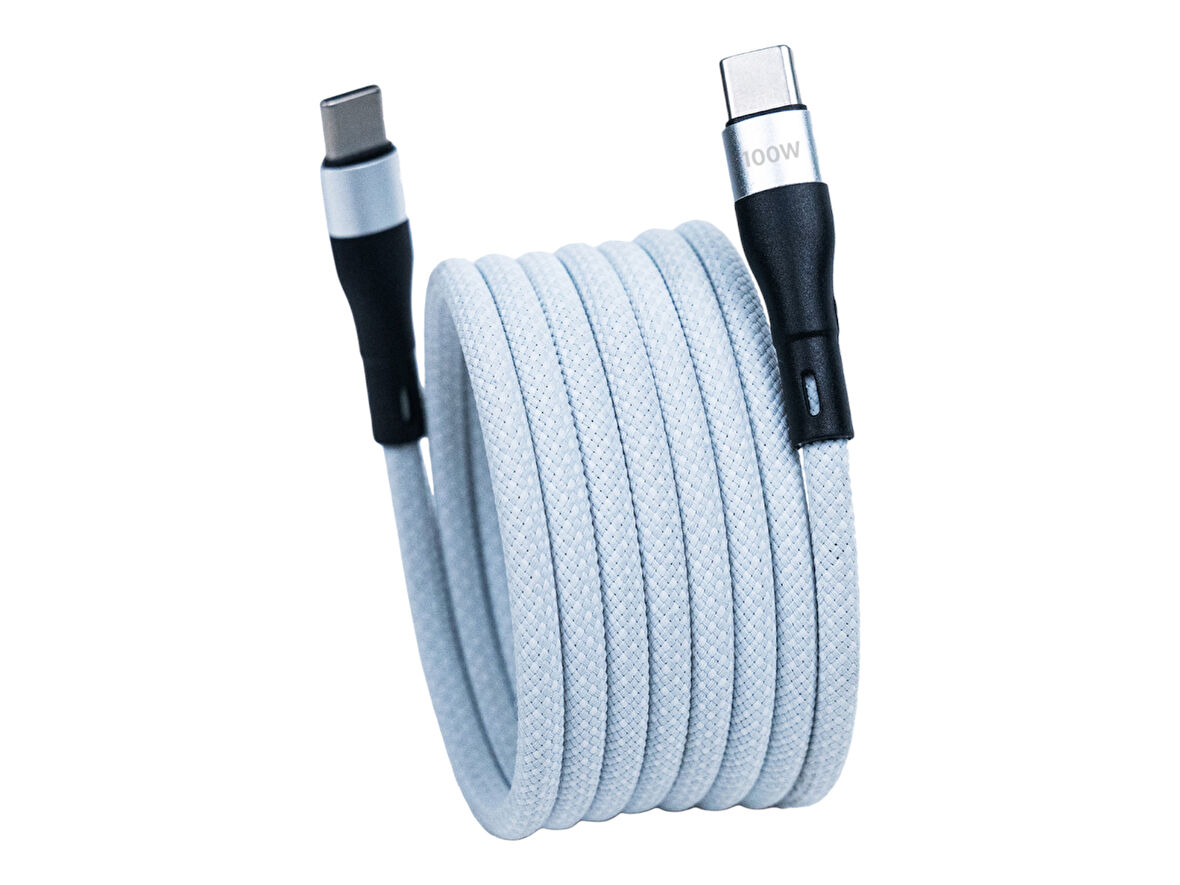 BMCC-05 Beyaz USB-C-C Manyetik Kablo – 1.5 m, 100 W Süper Hızlı Şarj