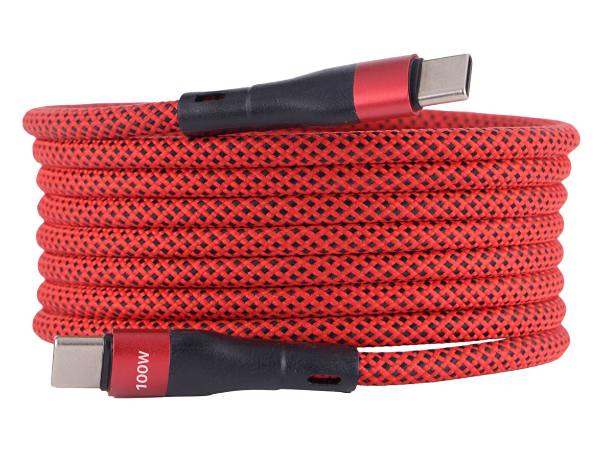 BMCC-05 Kirmizi USB-C-C Manyetik Kablo – 1.5 m, 100 W Süper Hızlı Şarj