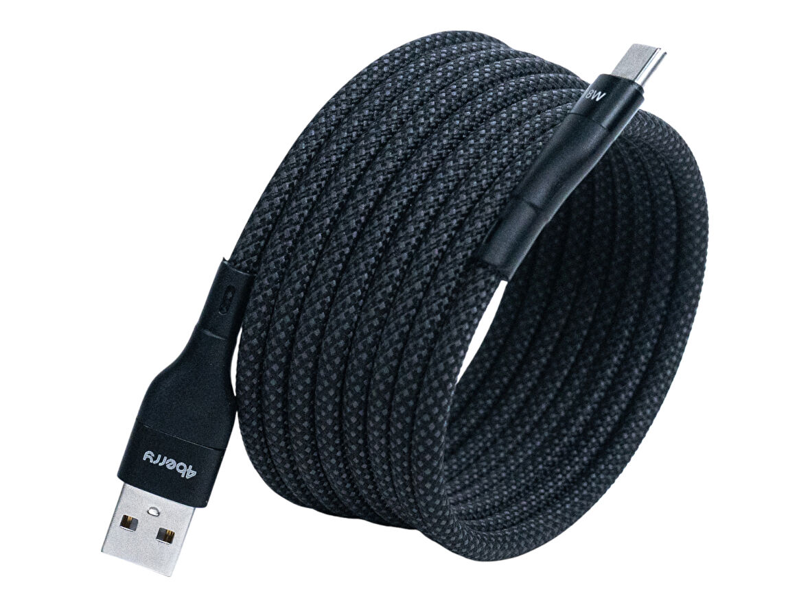 BMUC-02 Siyah Manyetik USB-A-C Kablo – 1.5 m, Süper Hızlı Şarj