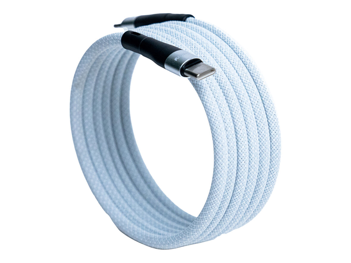 BMUC-03 Beyaz Manyetik USB A to C Kablo – 2 m, Süper Hızlı Şarj