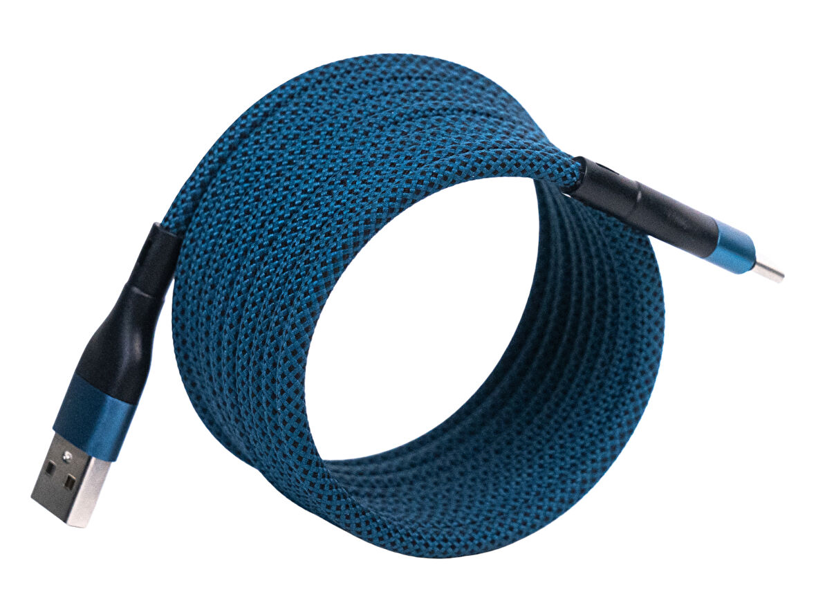 BMUC-03 Mavi Manyetik USB-A›C Kablo – 2 m, Süper Hızlı Şarj