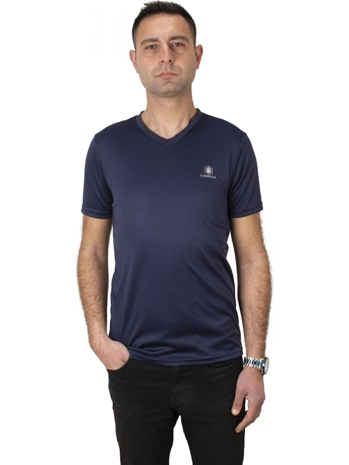 Lumberjack MB CT104 PES 5FX V Yaka Lacivert Erkek Tişört 101939405