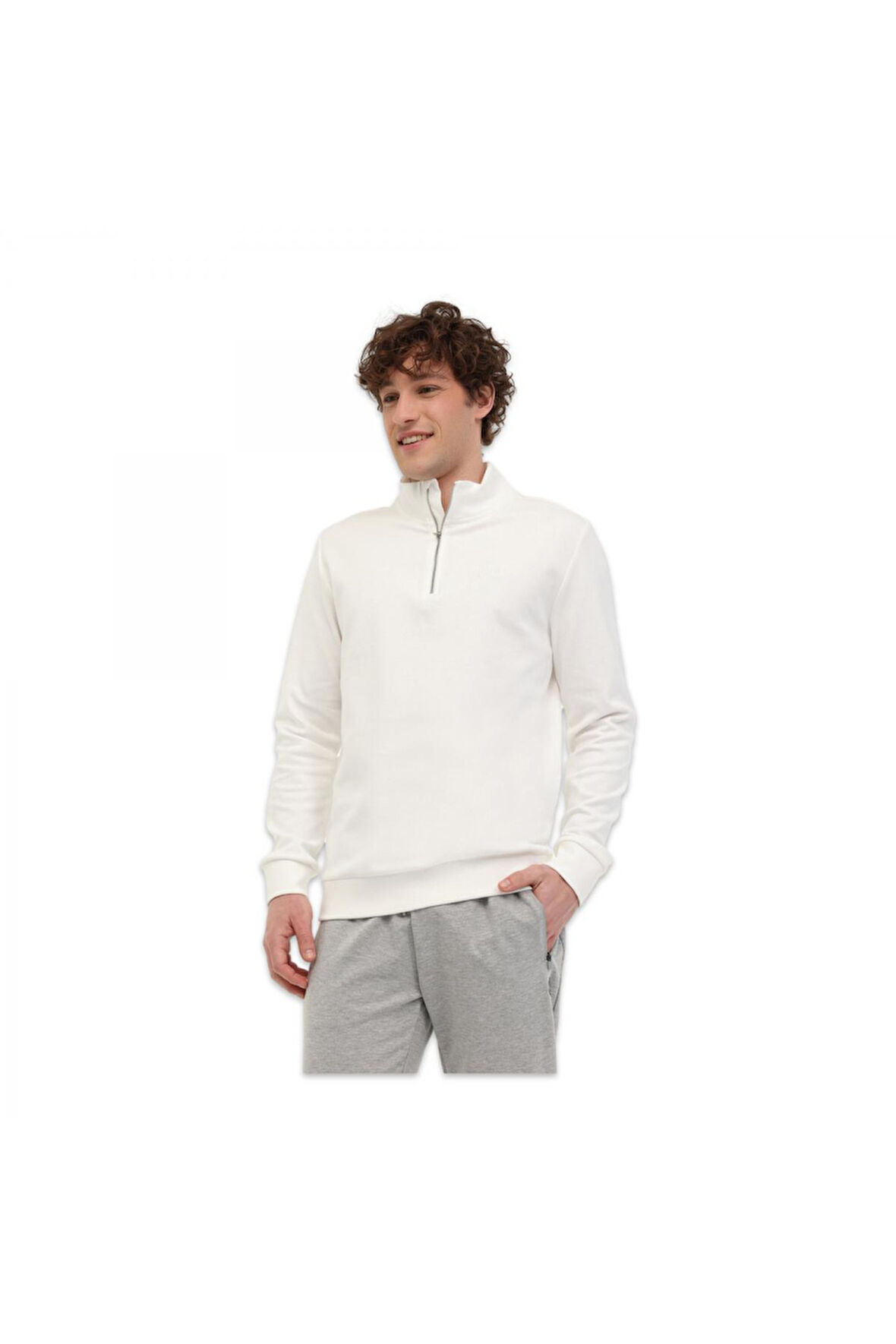 Lumberjack 5W Mb Bs47 Hzip Sw 5Pr Yari Fermuar Sweat Krem Erkek Sweatshirt