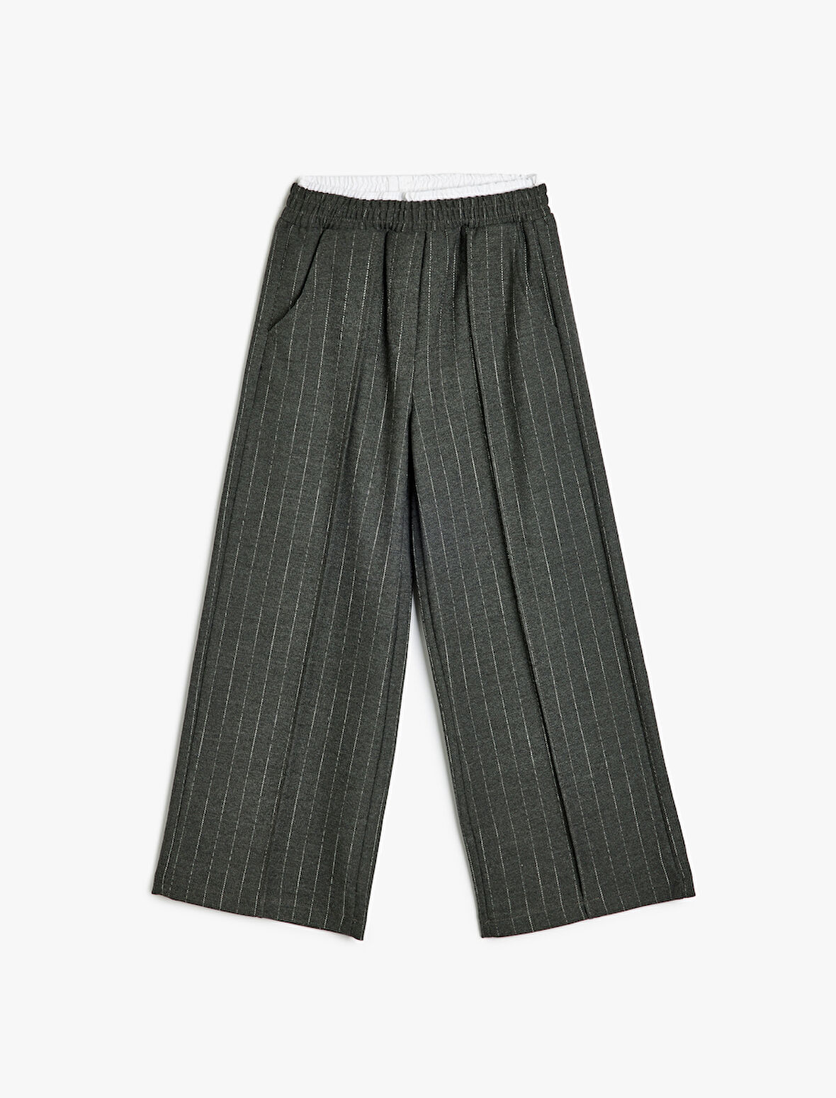 Beli Lastikli Çizgili Bol Paça Pantolon