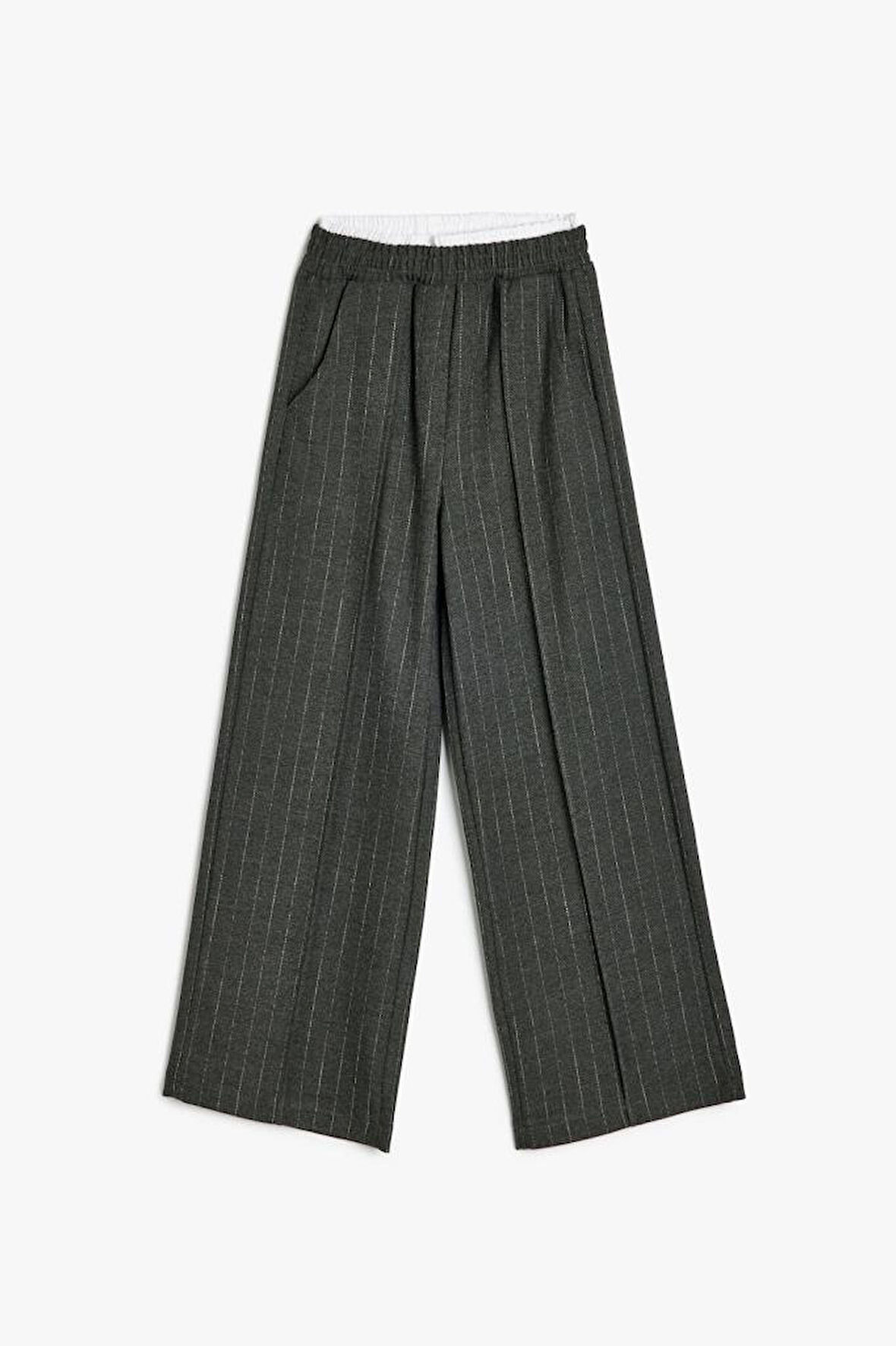 Koton Kız Çocuk Beli Lastikli Çizgili Bol Paça Pantolon