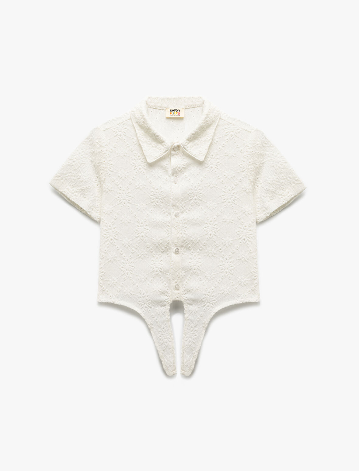 Bağlama Detaylı Brodeli Kısa Kollu Gömlek Yaka Bluz