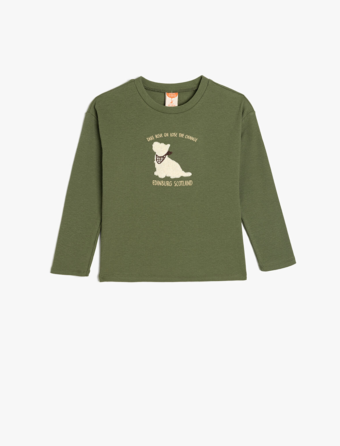 Tişört Köpek Baskılı Uzun Kollu Bisiklet Yaka Dokulu Pamuklu