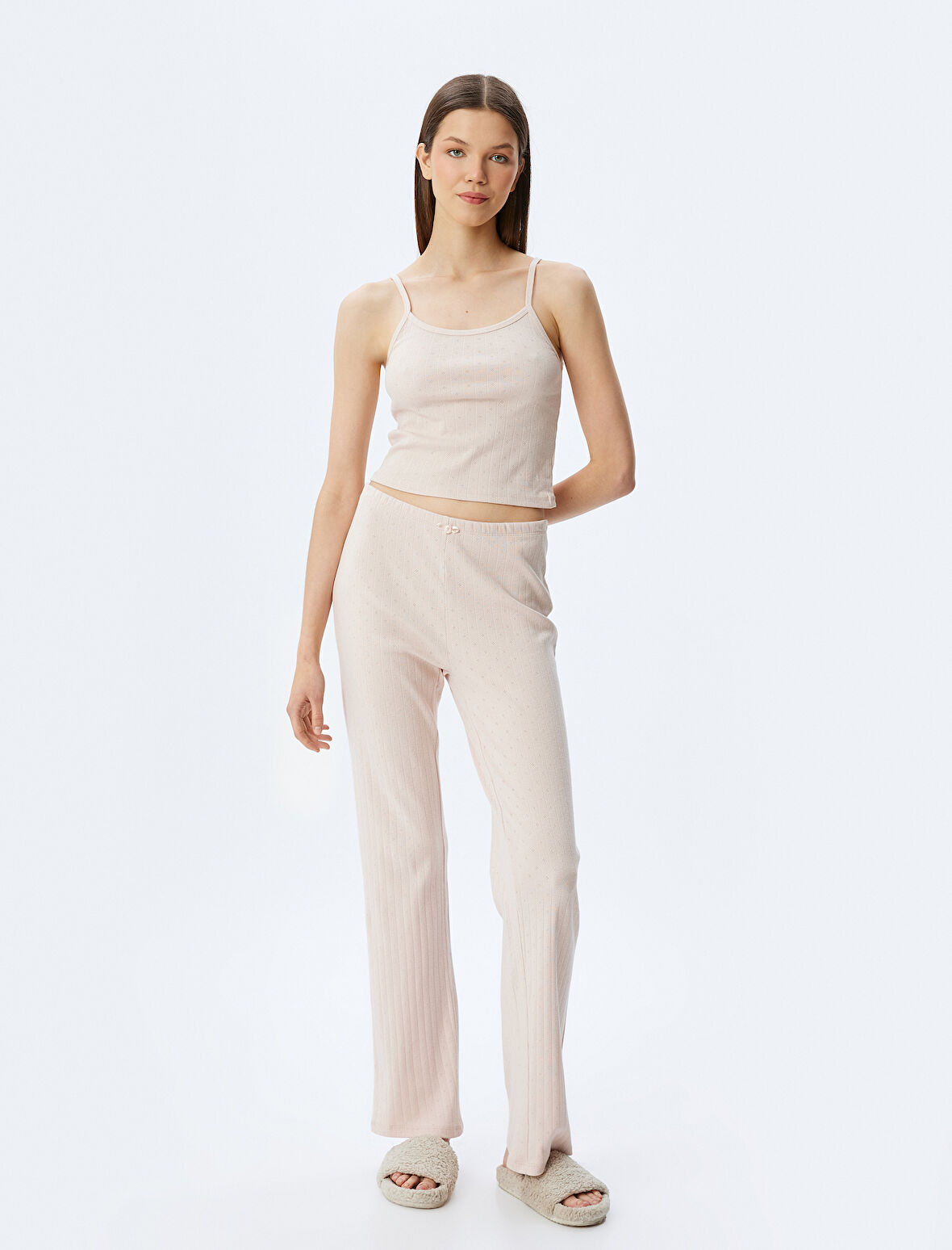 Pamuklu Örme Crop Askılı Pijama Üstü