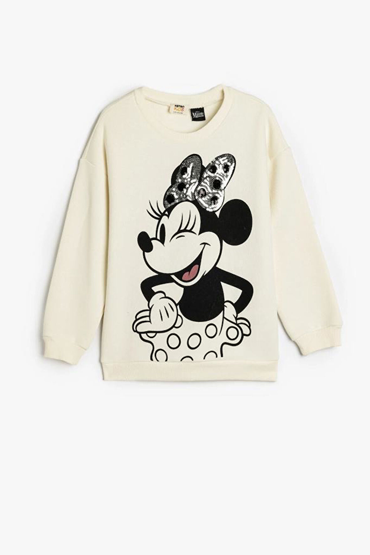Koton Kız Çocuk Minnie Mouse Sweatshirt Lisanslı Pullu Payetli Uzun Kollu Bisiklet Yaka Şardonlu