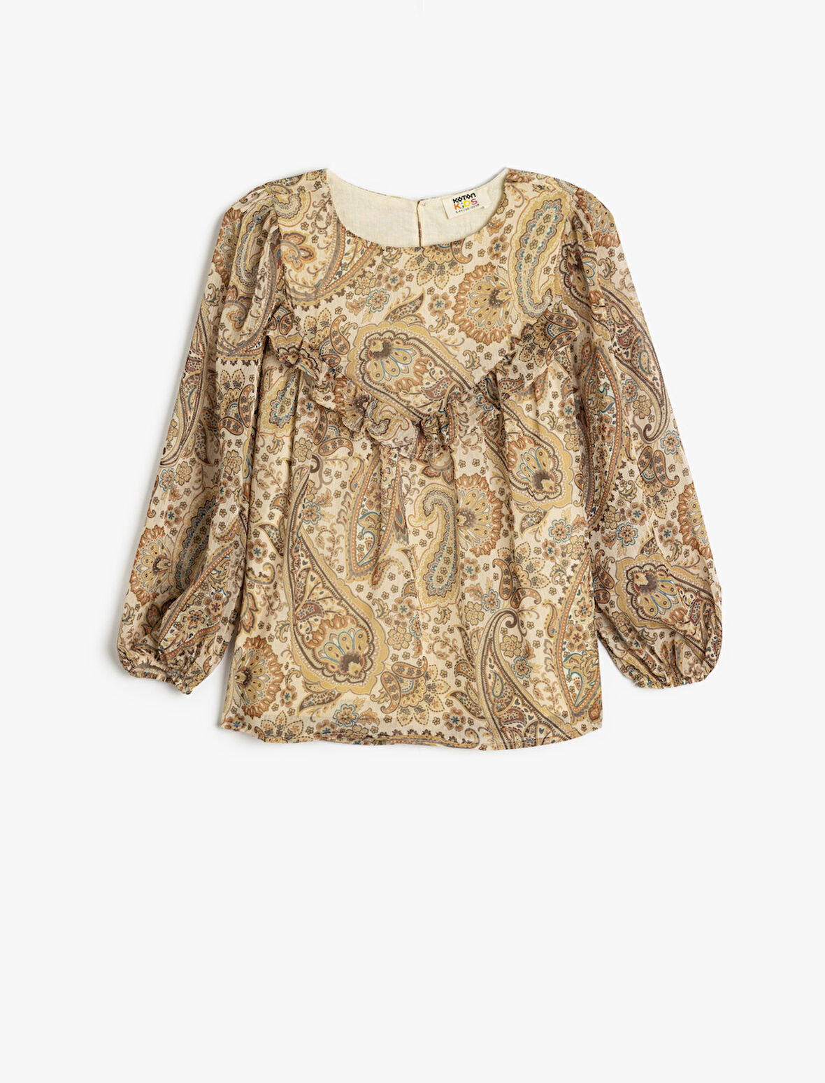 Fırfırlı Bluz Uzun Kollu Yuvarlak Yaka Manşetleri Lastikli