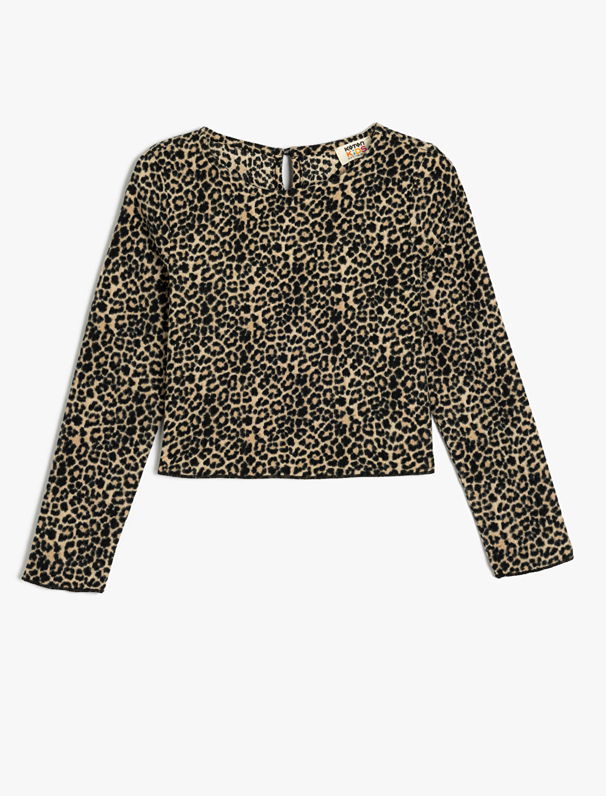 Leopar Desenli Bluz Uzun Kollu Bisiklet Yaka 