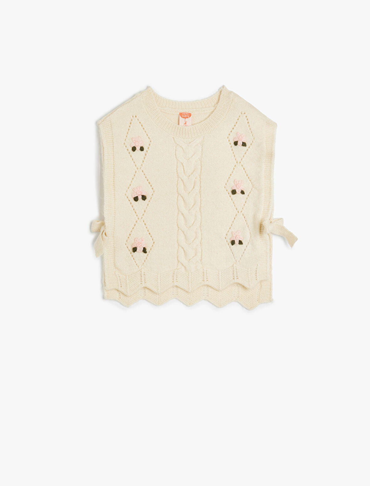 Örgü Detaylı Triko Süveter Yanları Bağlamalı Bisiklet Yaka