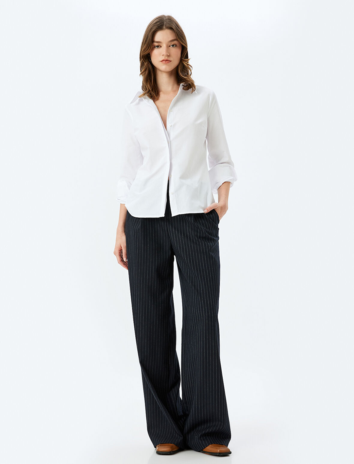 Regular Fit Pamuk Karışımlı Uzun Kollu Klasik Gömlek