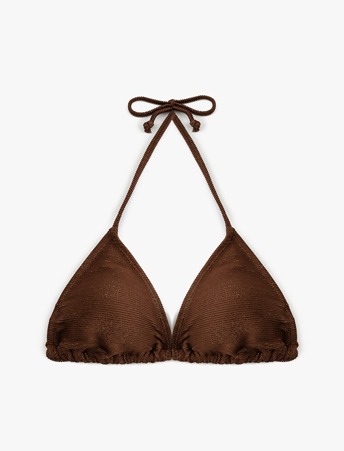 Parıltılı Astarlı Hafif Destekli Boyundan Bağlamalı Üçgen Bikini Üstü
