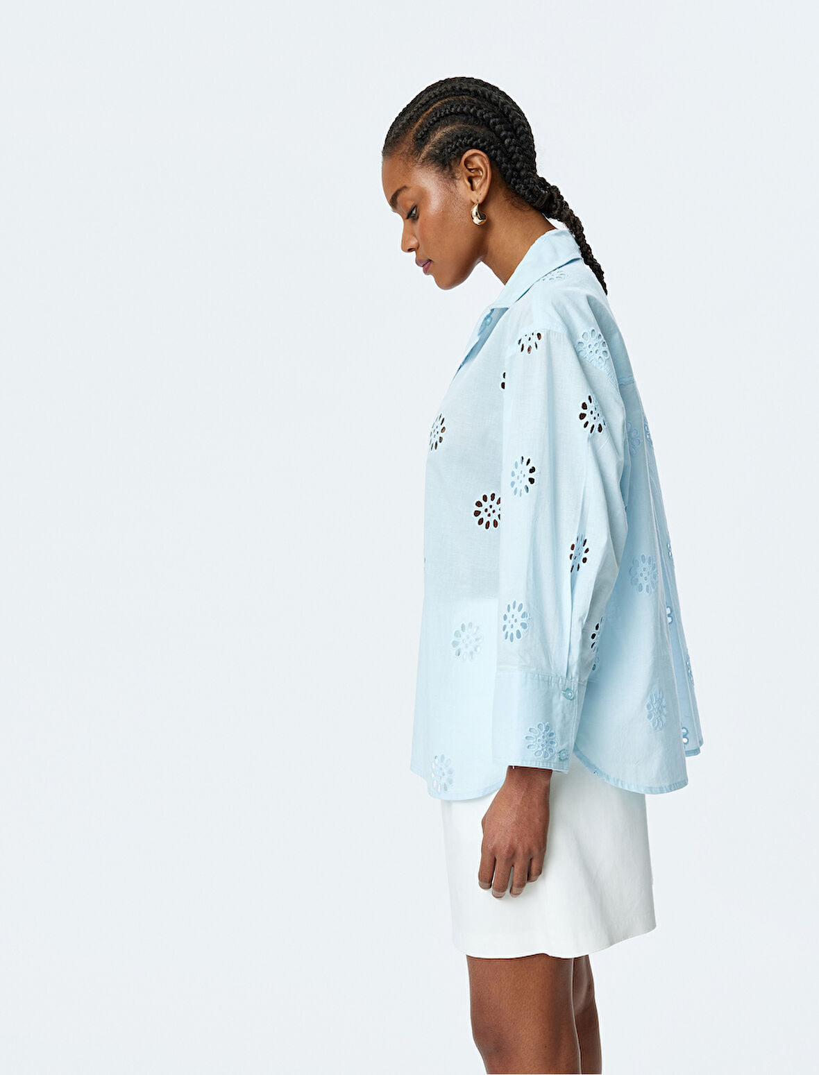 Pamuklu 3/4 Kol Uzun Oversize Fistolu Gömlek