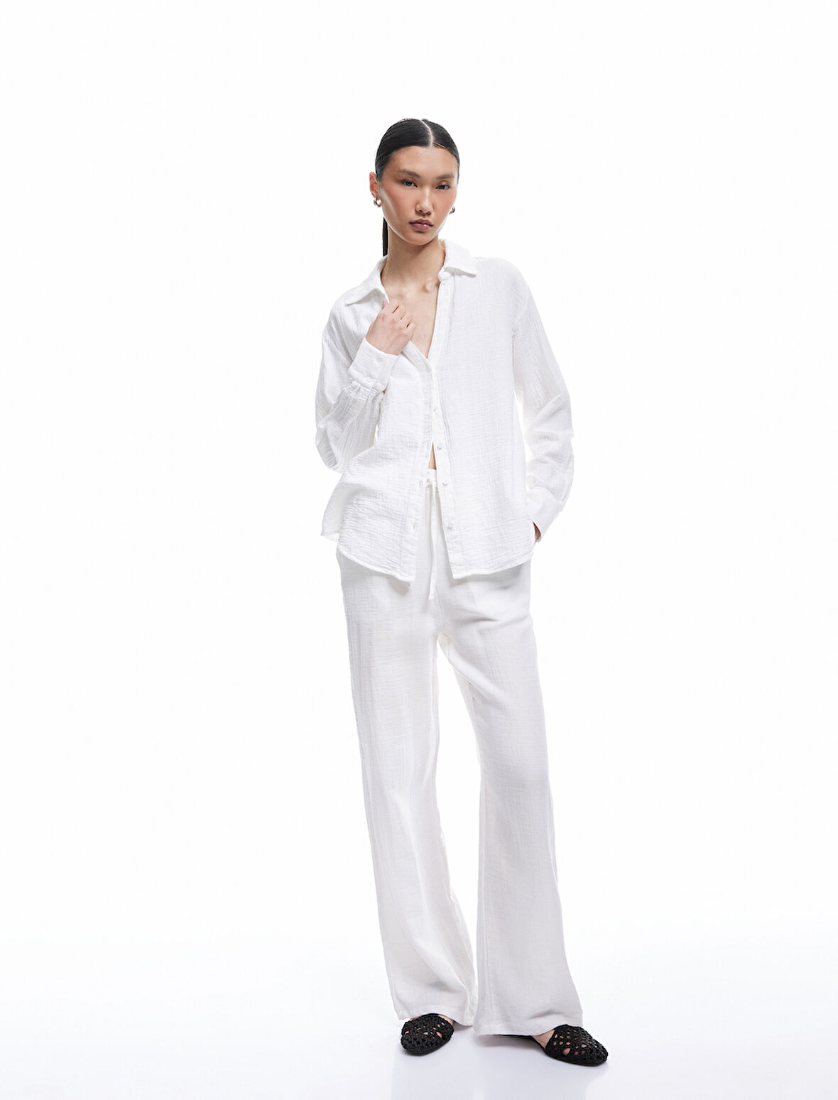 Pamuklu Uzun Kollu Oversize Müslin Gömlek