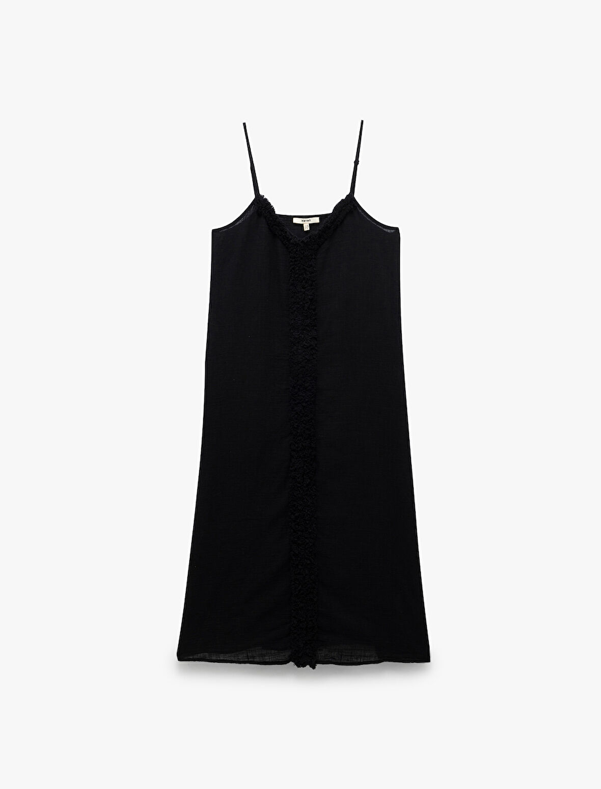 Pamuklu Geniş Kesim Püsküllü Cepli İnce Askılı Midi Boy Elbise