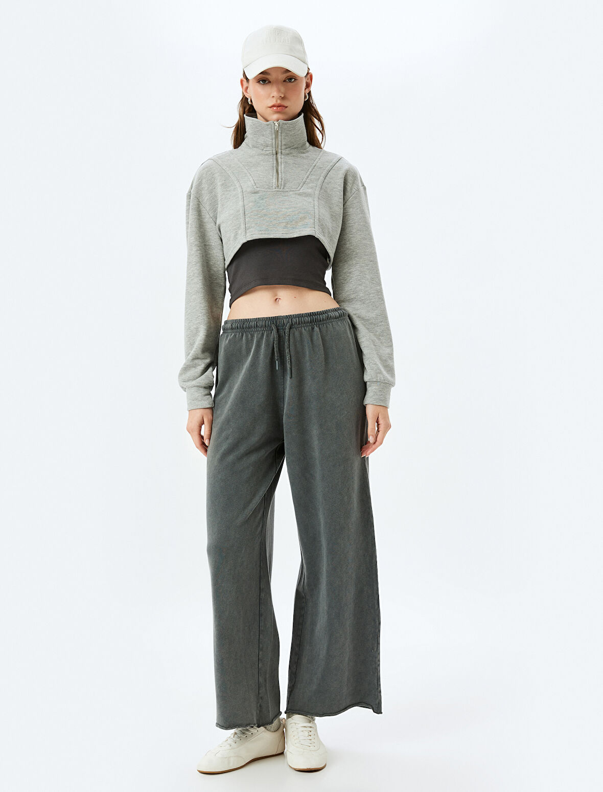 Soluk Efektli Beli Bağlamalı Pamuklu Bol Paça Eşofman Altı