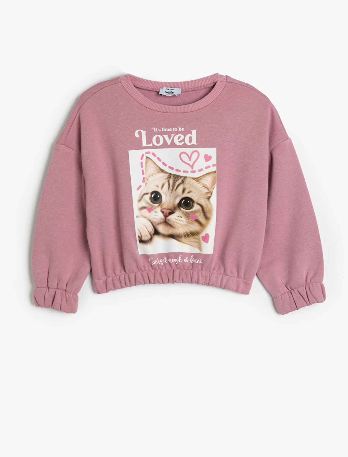 Sweatshirt Bisiklet Yaka Kedi Baskılı Uzun Kollu 