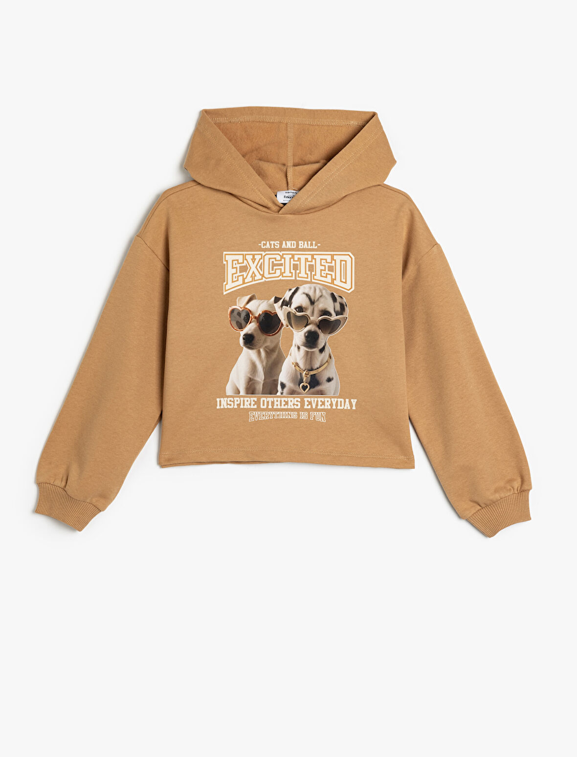 Kapşonlu Sweatshirt Köpek Baskılı Uzun Kollu Pamuklu