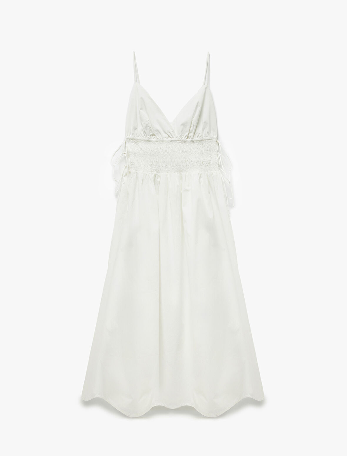 Pamuklu V Yaka Yanları Bağlamalı Gipeli Uzun Askılı Plaj Elbisesi