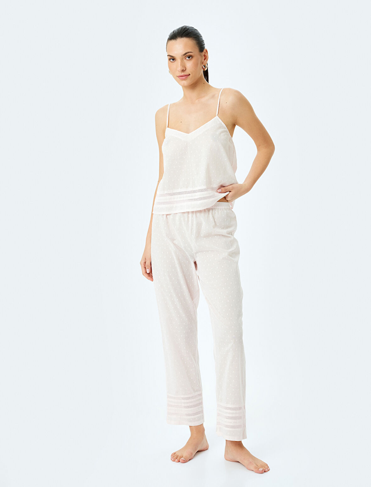 Fisto Detaylı Pamuklu Dokulu Pijama Altı