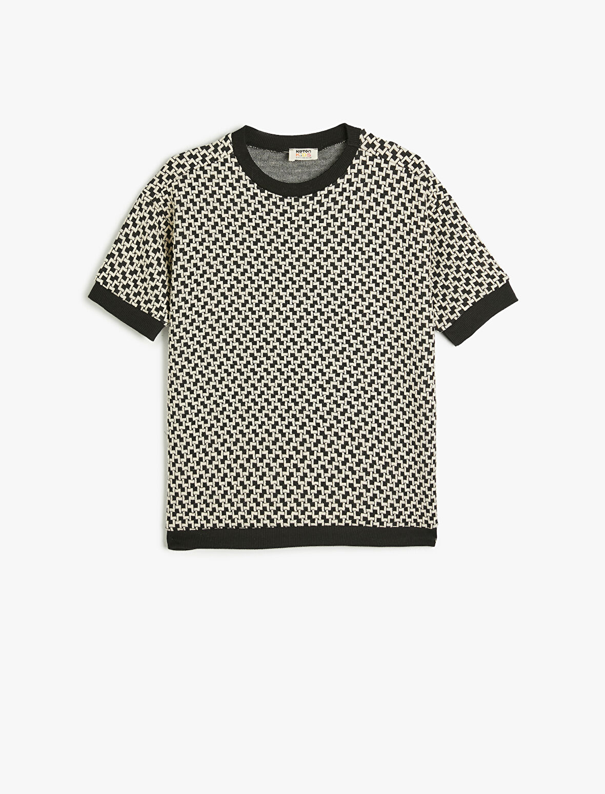 Örme Jakarlı Kısa Kollu Bisiklet Yaka Sweatshirt