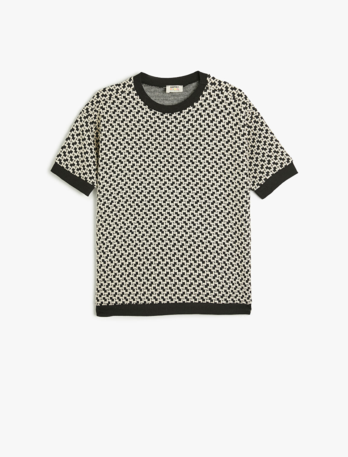 Örme Jakarlı Kısa Kollu Bisiklet Yaka Sweatshirt