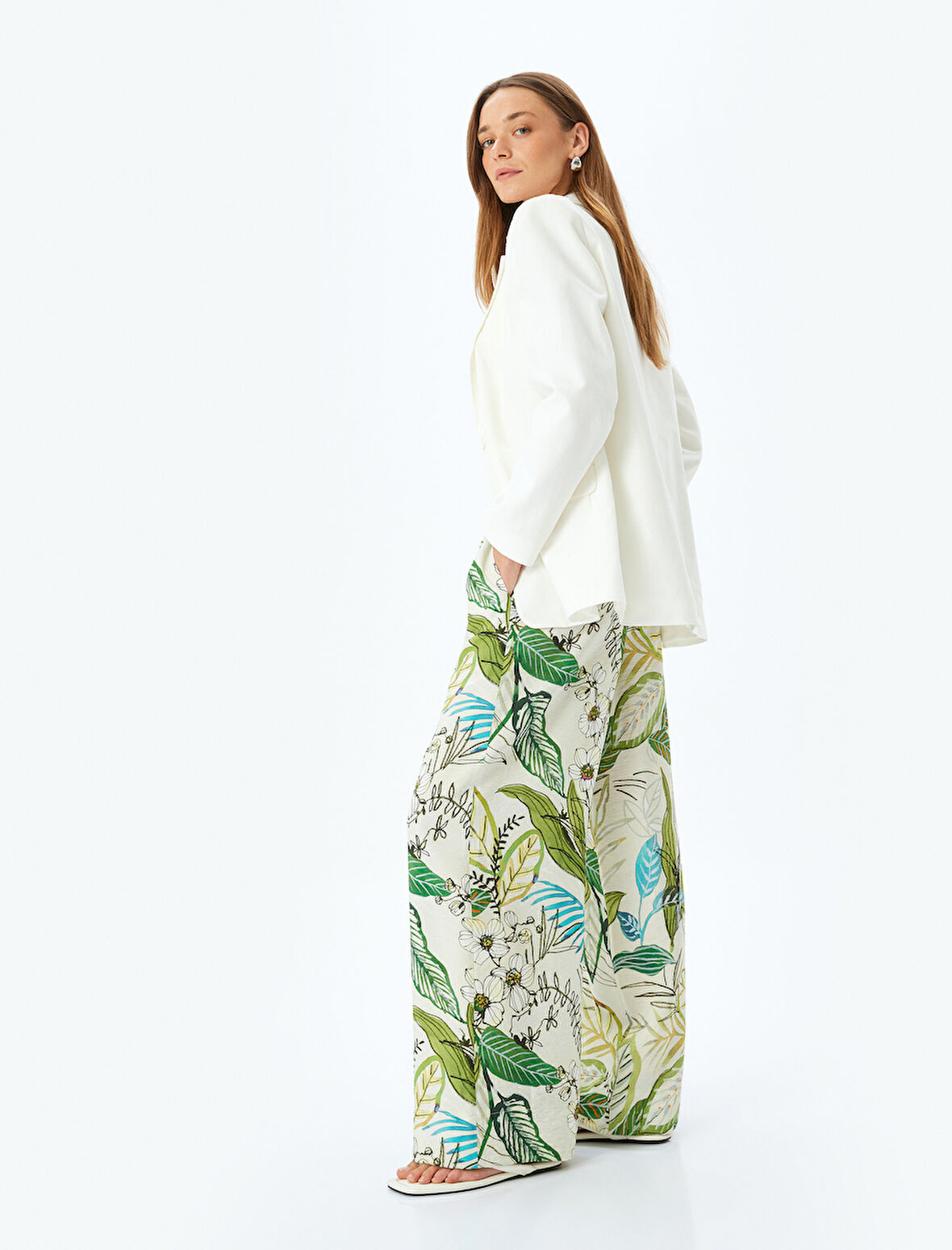 Floral Desenli Cepli Geniş Paça Viskon Pantolon 